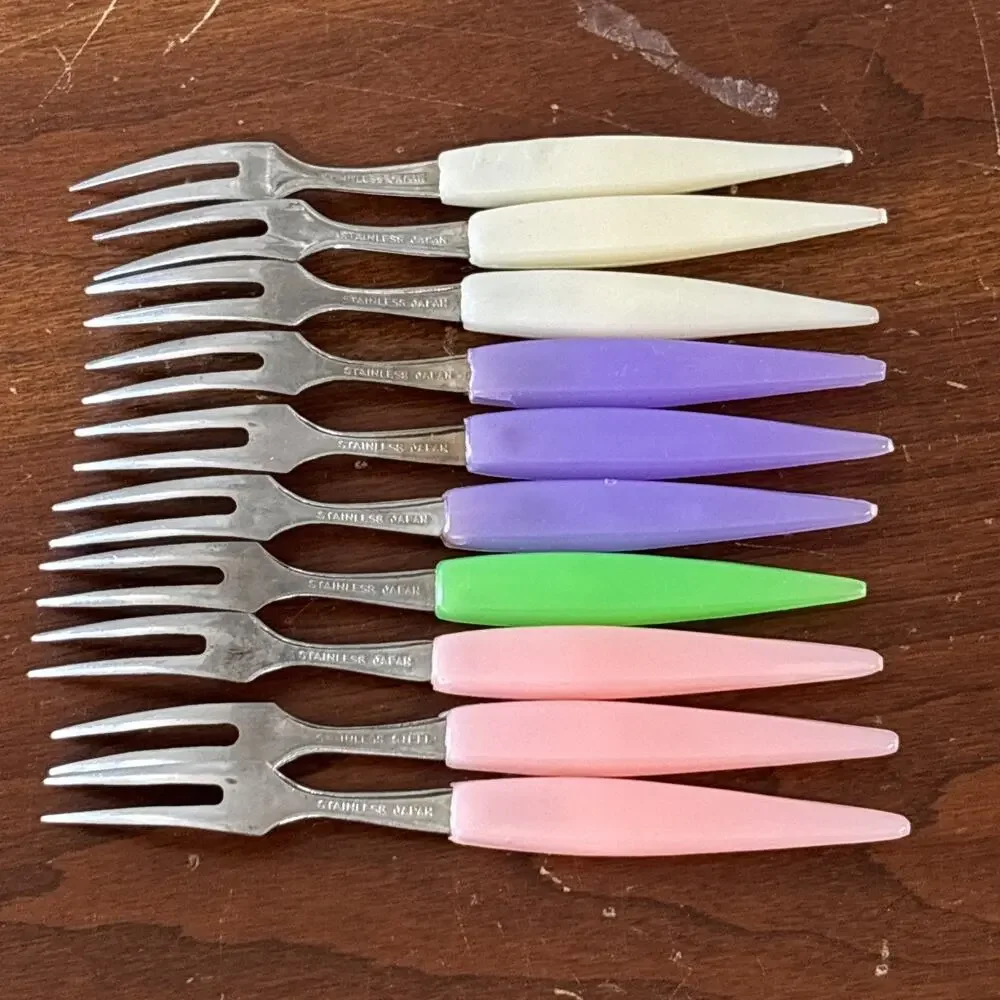 Vintage Little Fork Set 10 Stainless Steel Relish & Hors D'oeuvre Forks Japan